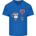 Coffee am Wine pm Funny Alcohol Prosecco Mens V-Neck Cotton T-Shirt Royal Blue