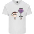 Coffee am Wine pm Funny Alcohol Prosecco Mens V-Neck Cotton T-Shirt White