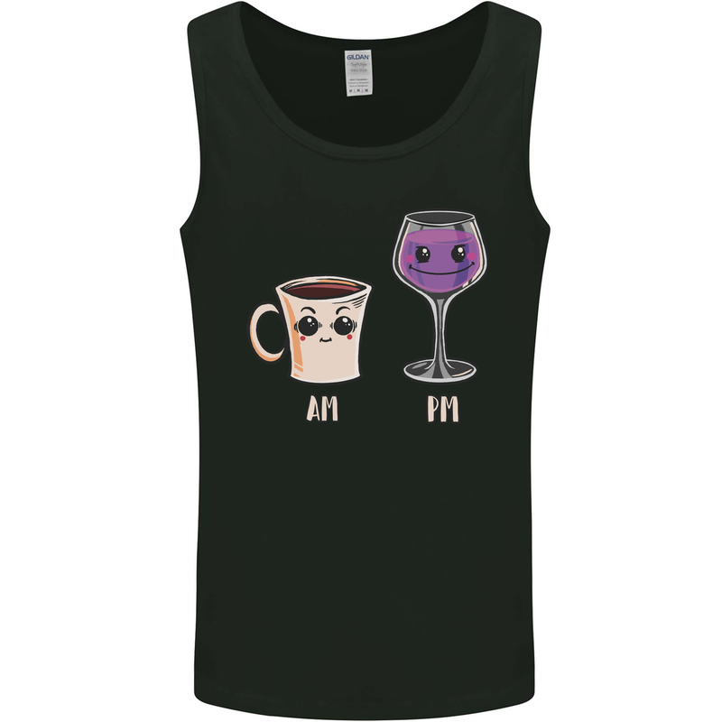 Coffee am Wine pm Funny Alcohol Prosecco Mens Vest Tank Top Black