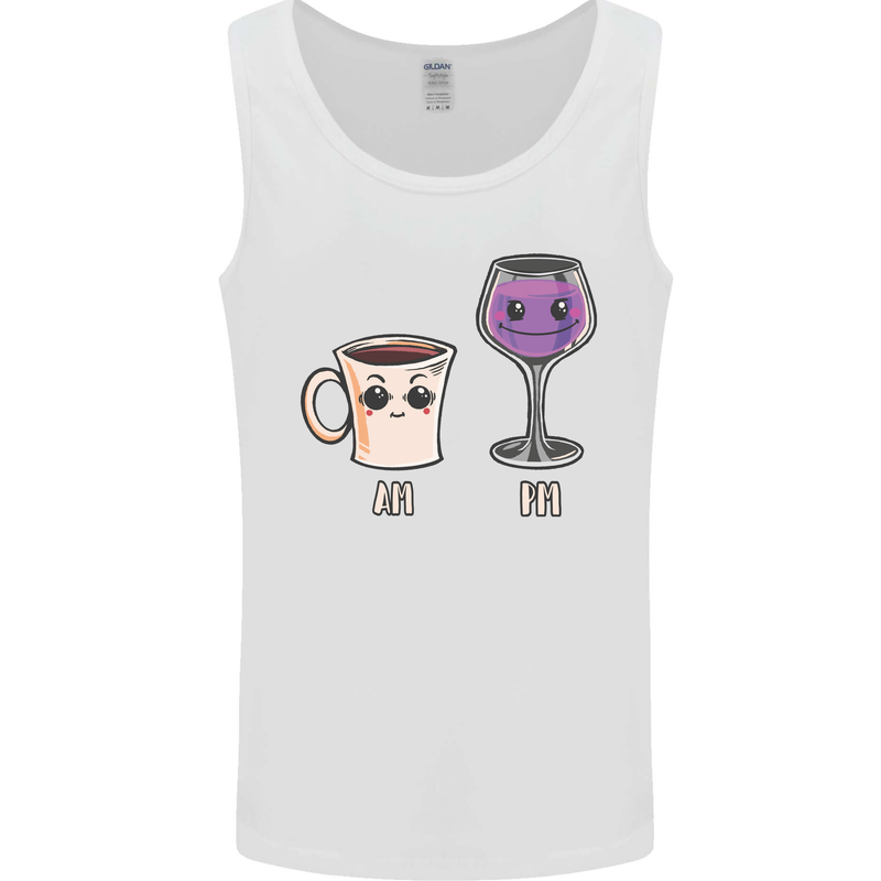 Coffee am Wine pm Funny Alcohol Prosecco Mens Vest Tank Top White