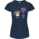 Coffee am Wine pm Funny Alcohol Prosecco Womens Petite Cut T-Shirt Navy Blue