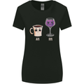 Coffee am Wine pm Funny Alcohol Prosecco Womens Wider Cut T-Shirt Black