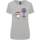 Coffee am Wine pm Funny Alcohol Prosecco Womens Wider Cut T-Shirt Sports Grey
