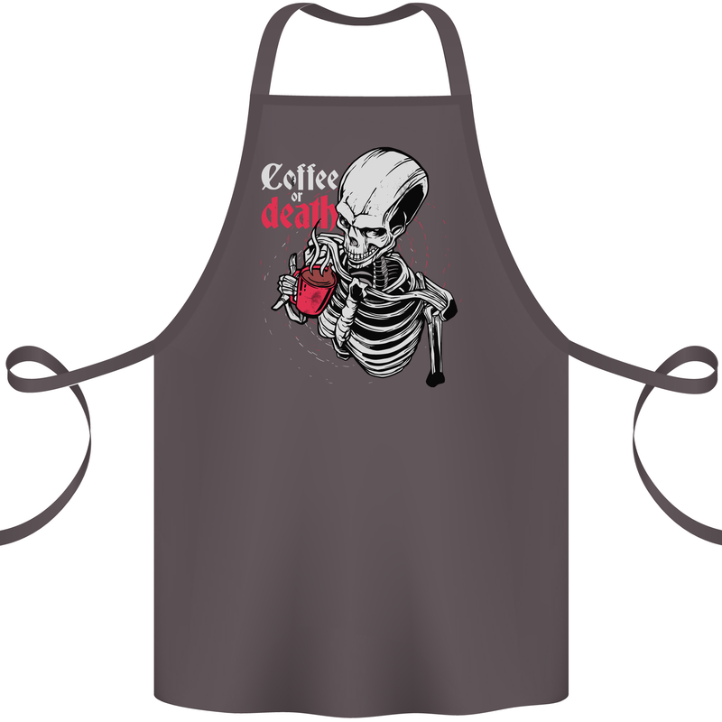 Coffee or Death Skull Cotton Apron 100% Organic Dark Grey