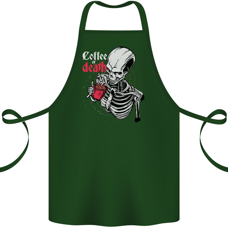 Coffee or Death Skull Cotton Apron 100% Organic Forest Green