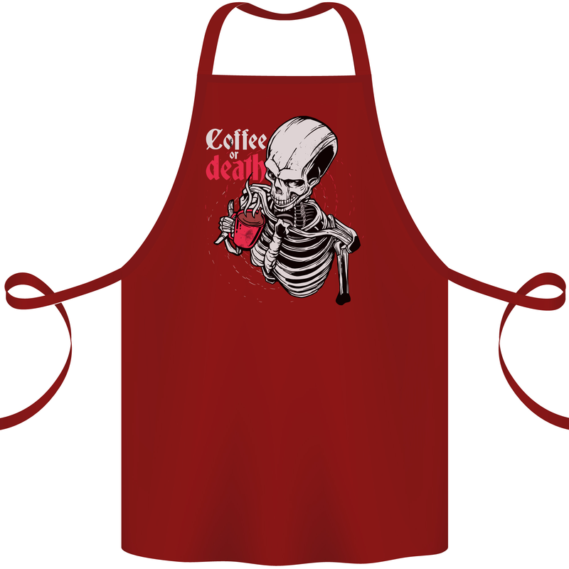 Coffee or Death Skull Cotton Apron 100% Organic Maroon