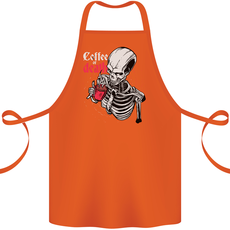 Coffee or Death Skull Cotton Apron 100% Organic Orange