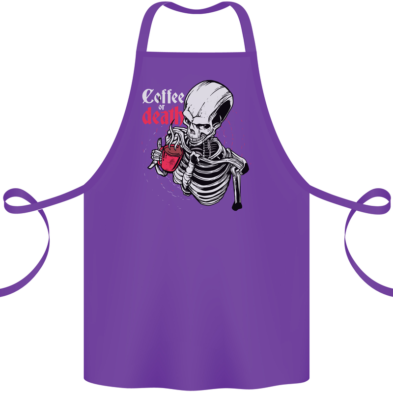 Coffee or Death Skull Cotton Apron 100% Organic Purple