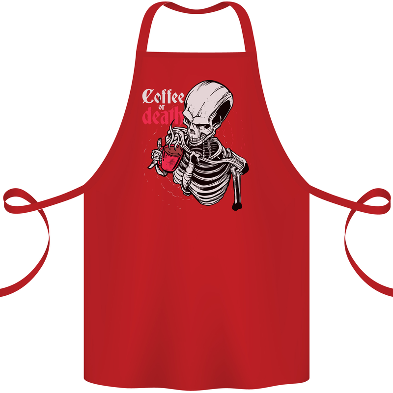 Coffee or Death Skull Cotton Apron 100% Organic Red