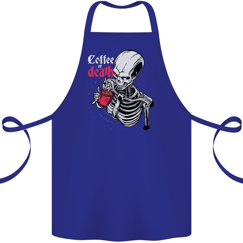Coffee or Death Skull Cotton Apron 100% Organic Royal Blue