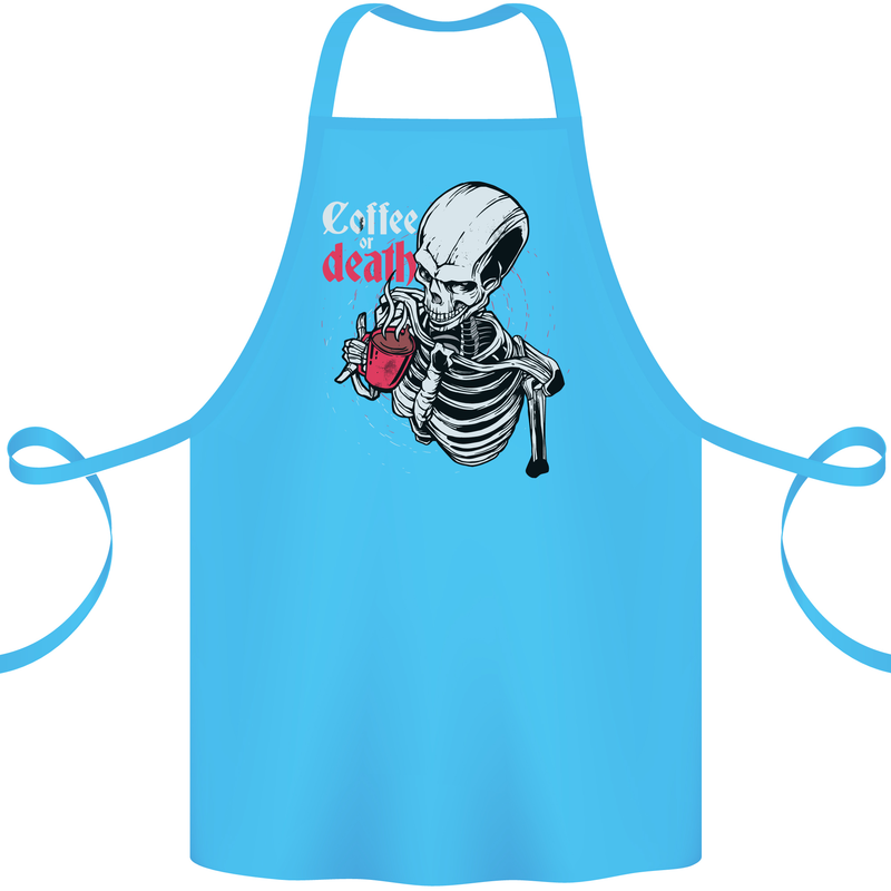 Coffee or Death Skull Cotton Apron 100% Organic Turquoise