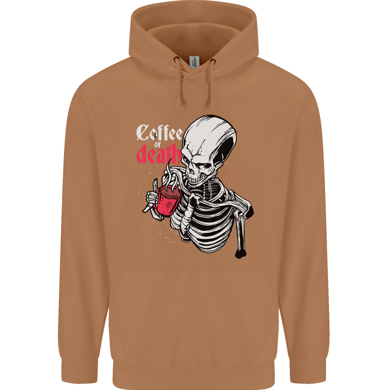Coffee or Death Skull Mens 80% Cotton Hoodie Caramel Latte