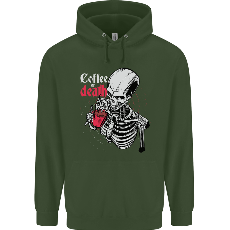 Coffee or Death Skull Mens 80% Cotton Hoodie Forest Green