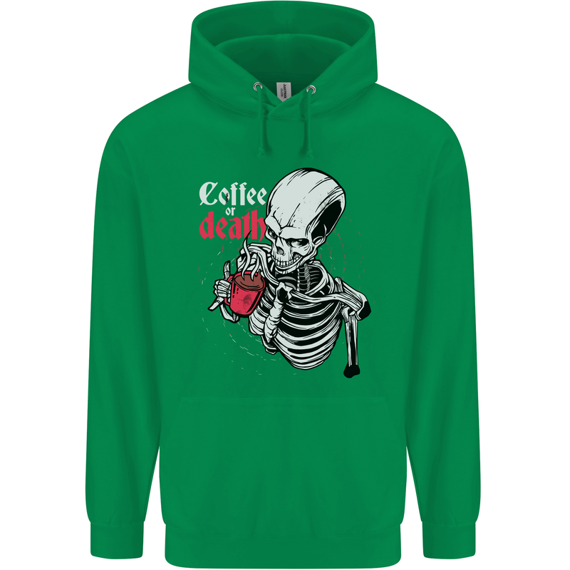 Coffee or Death Skull Mens 80% Cotton Hoodie Irish Green