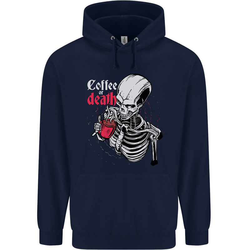 Coffee or Death Skull Mens 80% Cotton Hoodie Navy Blue