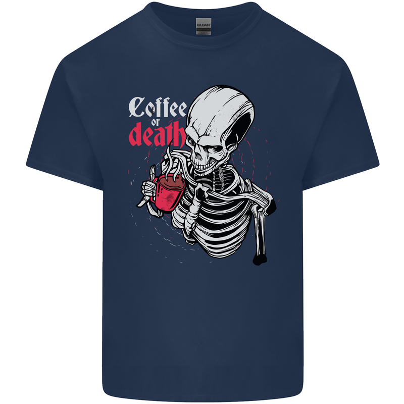 Coffee or Death Skull Mens Cotton T-Shirt Tee Top Navy Blue