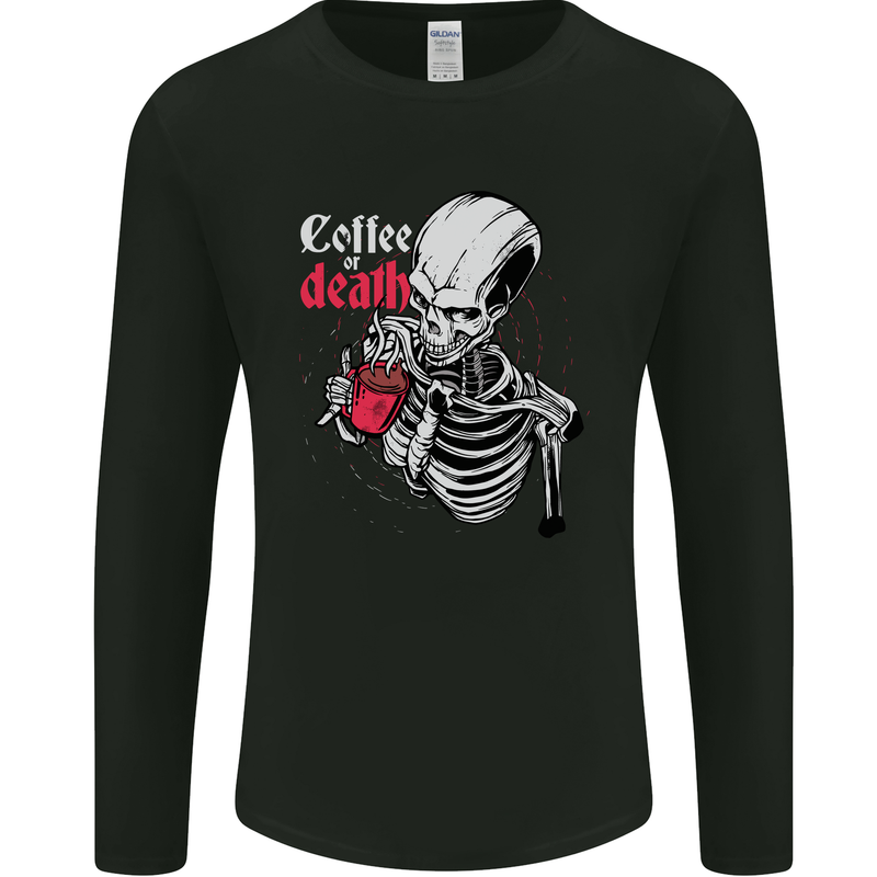 Coffee or Death Skull Mens Long Sleeve T-Shirt Black