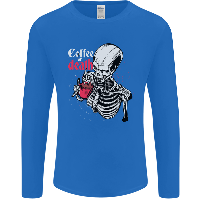 Coffee or Death Skull Mens Long Sleeve T-Shirt Royal Blue