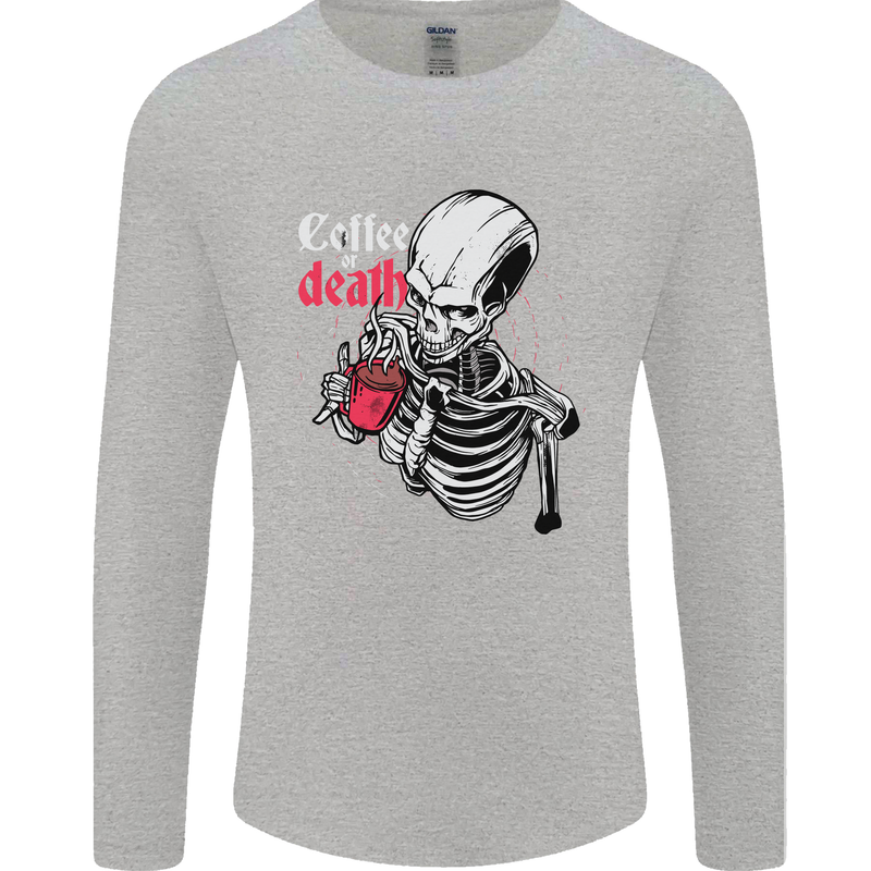Coffee or Death Skull Mens Long Sleeve T-Shirt Sports Grey
