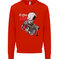 Coffee or Death Skull Mens Sweatshirt Jumper Bright Red