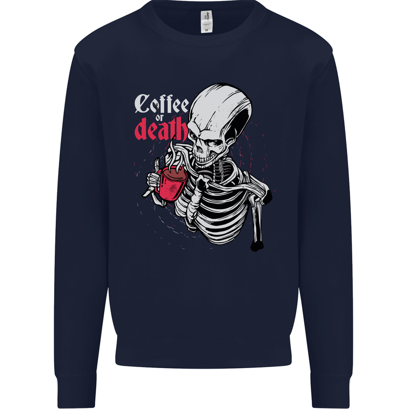 Coffee or Death Skull Mens Sweatshirt Jumper Navy Blue