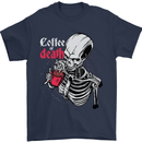 Coffee or Death Skull Mens T-Shirt Cotton Gildan Navy Blue