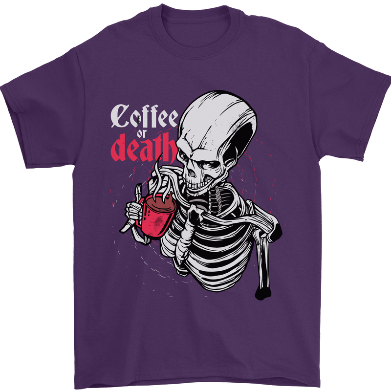 Coffee or Death Skull Mens T-Shirt Cotton Gildan Purple