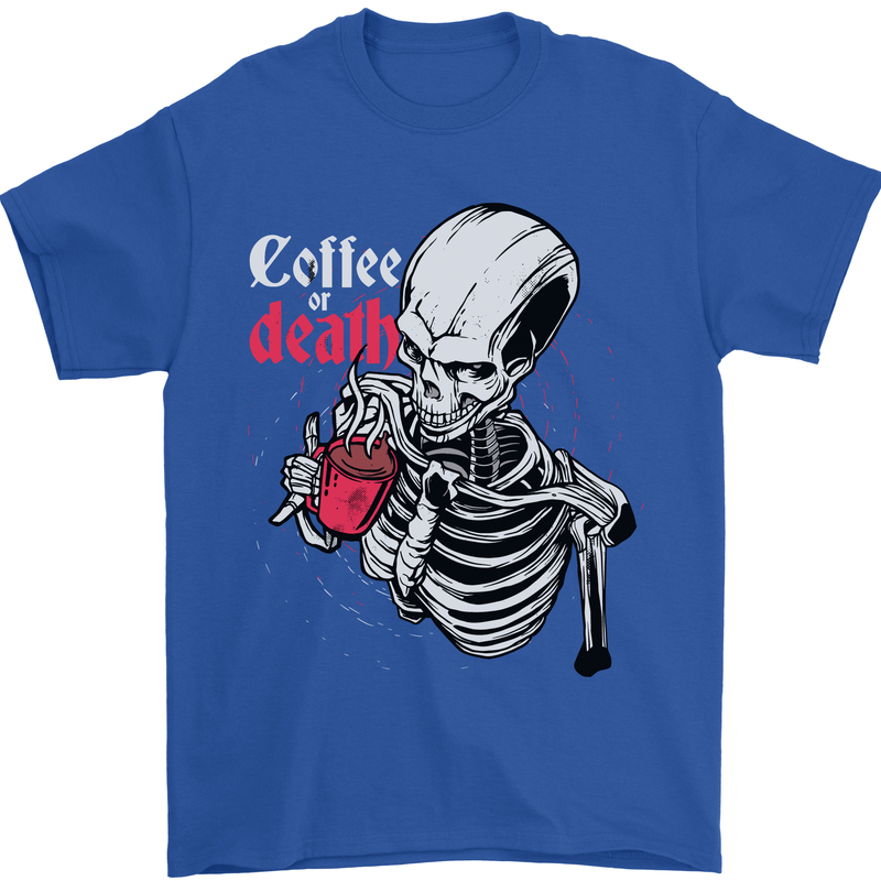 Coffee or Death Skull Mens T-Shirt Cotton Gildan Royal Blue