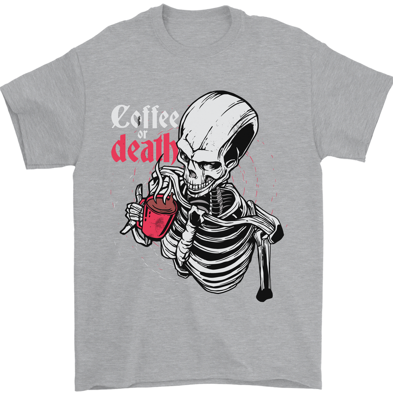 Coffee or Death Skull Mens T-Shirt Cotton Gildan Sports Grey