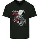 Coffee or Death Skull Mens V-Neck Cotton T-Shirt Black