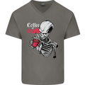 Coffee or Death Skull Mens V-Neck Cotton T-Shirt Charcoal