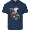 Coffee or Death Skull Mens V-Neck Cotton T-Shirt Navy Blue