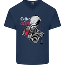 Coffee or Death Skull Mens V-Neck Cotton T-Shirt Navy Blue