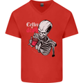 Coffee or Death Skull Mens V-Neck Cotton T-Shirt Red