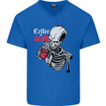 Coffee or Death Skull Mens V-Neck Cotton T-Shirt Royal Blue