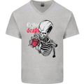 Coffee or Death Skull Mens V-Neck Cotton T-Shirt Sports Grey