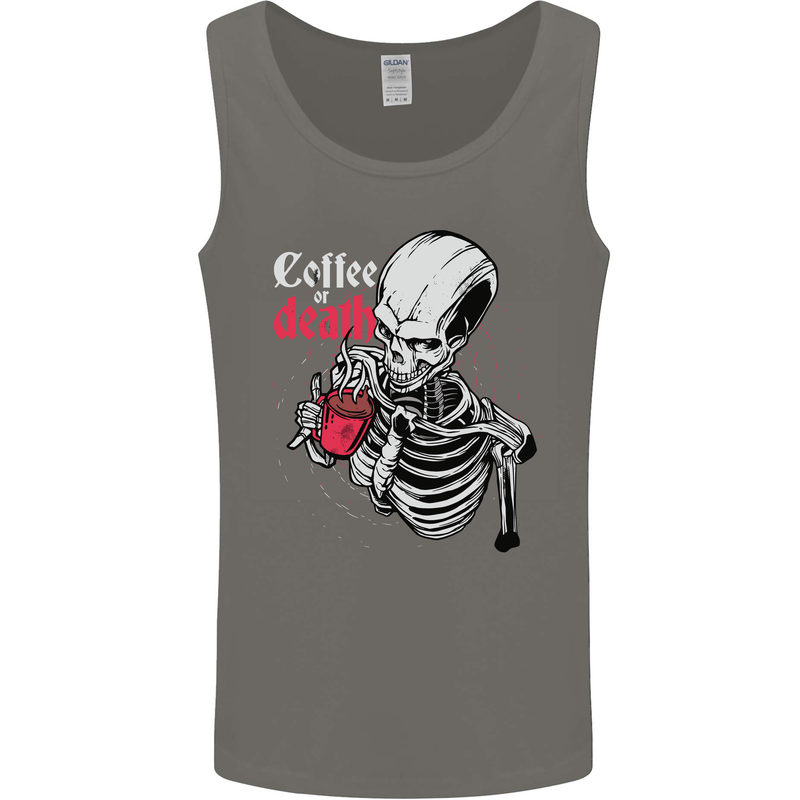 Coffee or Death Skull Mens Vest Tank Top Charcoal
