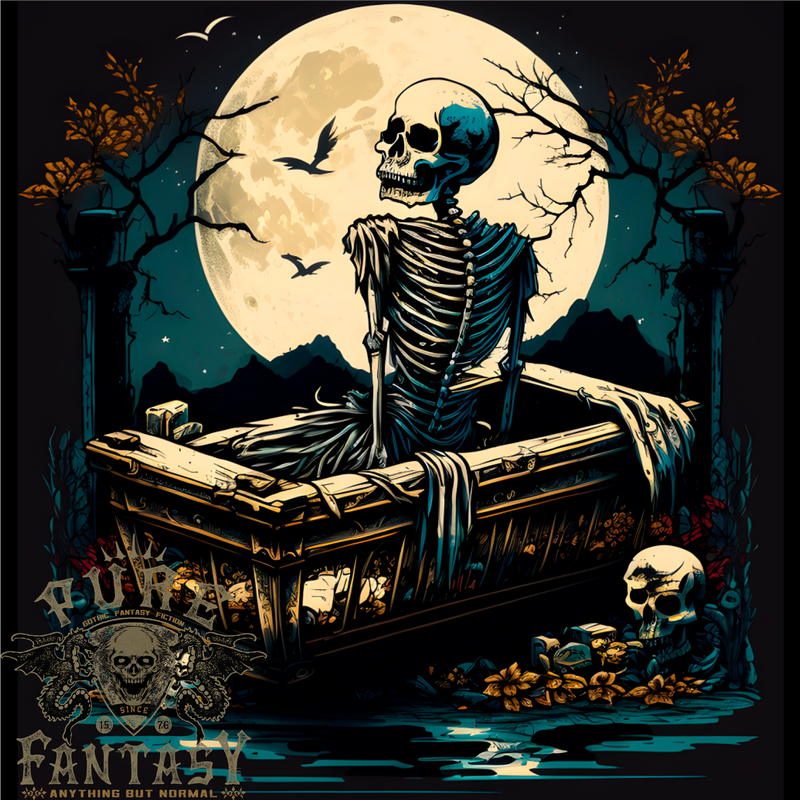 A Skeleton & Coffin in a Graveyard Halloween Mens Cotton T-Shirt Tee Top