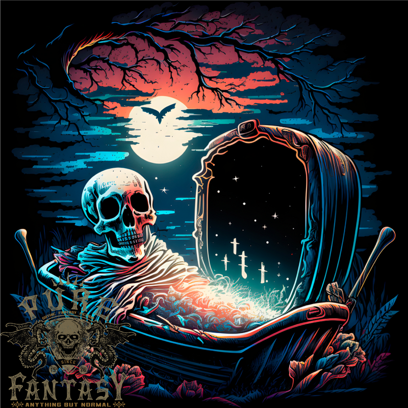 A Coffin and Skeleton in a Graveyard Halloween Mens Cotton T-Shirt Tee Top