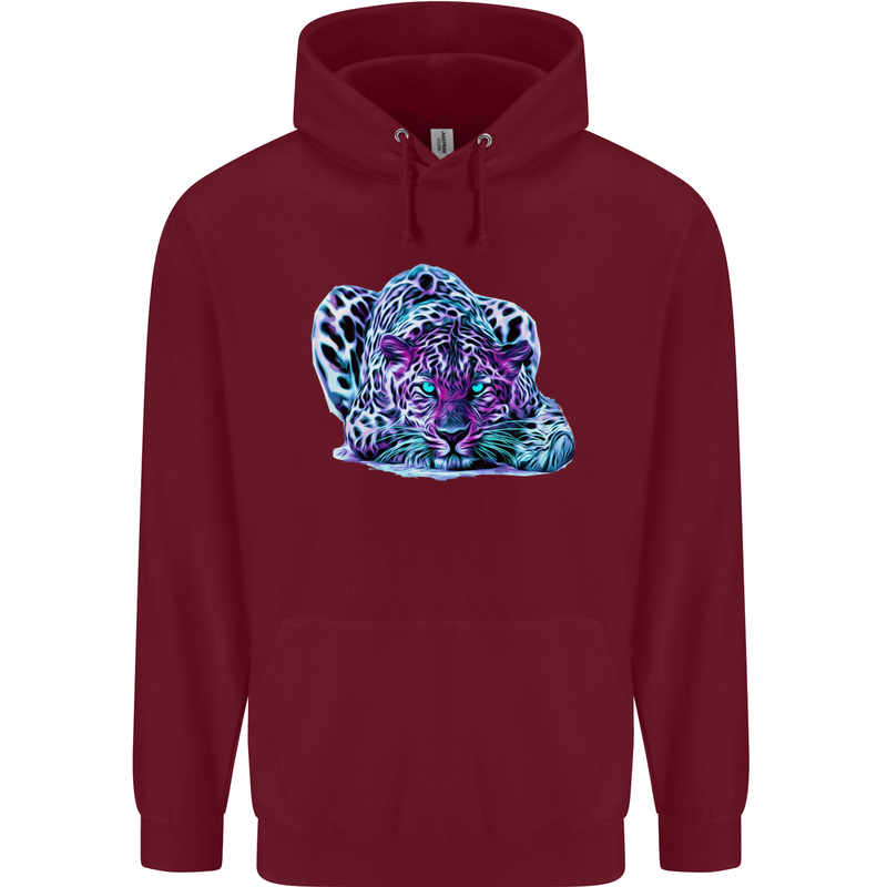 Cololurful Leopard Wild Cat Panther Childrens Kids Hoodie Maroon