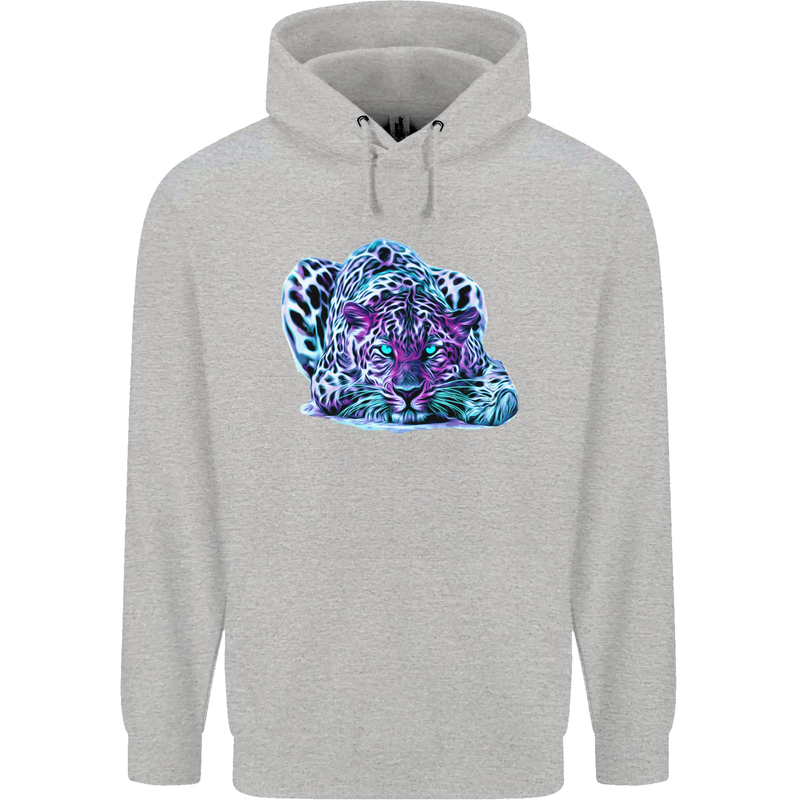Cololurful Leopard Wild Cat Panther Childrens Kids Hoodie Sports Grey
