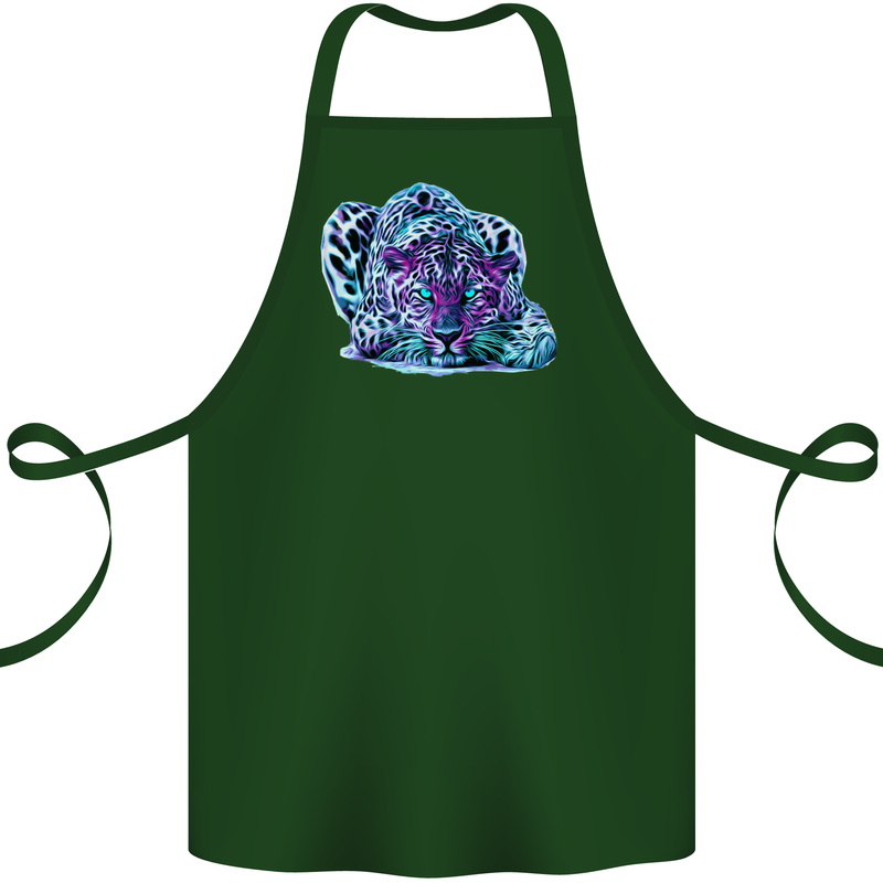 Cololurful Leopard Wild Cat Panther Cotton Apron 100% Organic Forest Green