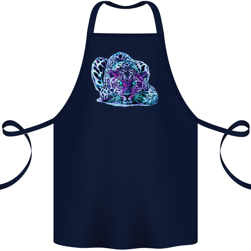 Cololurful Leopard Wild Cat Panther Cotton Apron 100% Organic Navy Blue