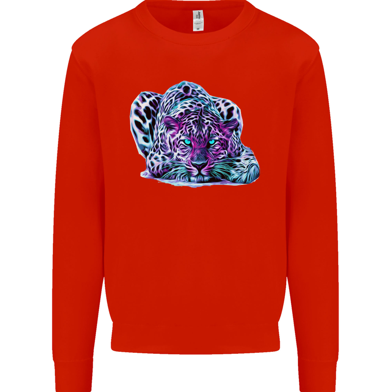 Cololurful Leopard Wild Cat Panther Kids Sweatshirt Jumper Bright Red
