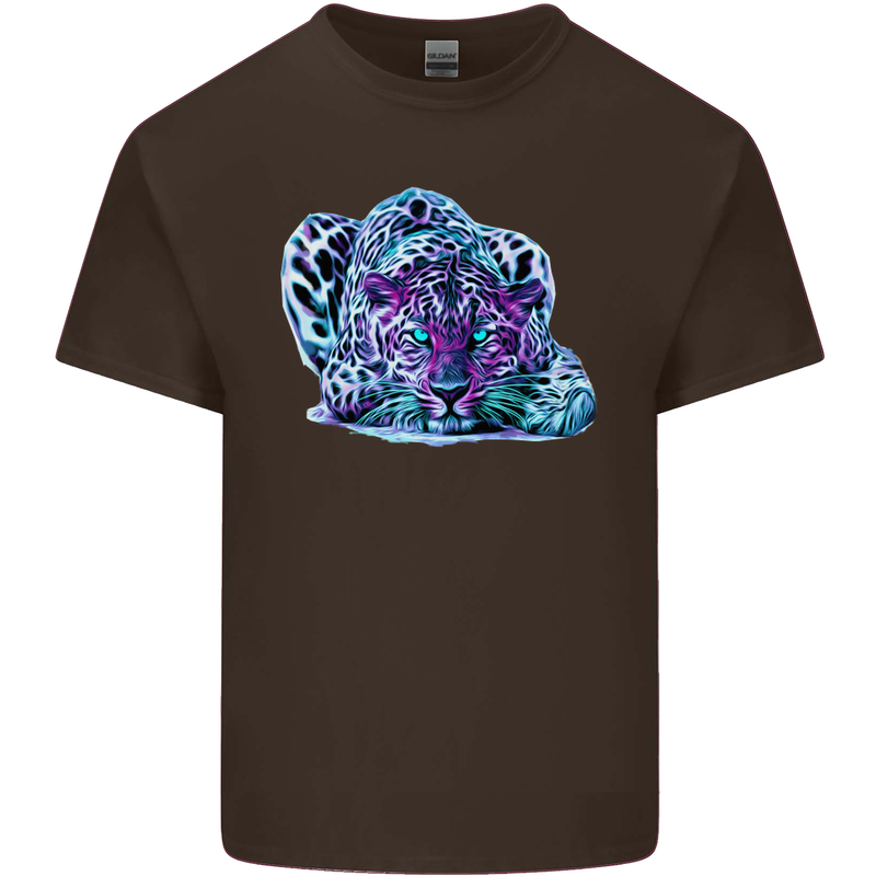 Cololurful Leopard Wild Cat Panther Mens Cotton T-Shirt Tee Top Dark Chocolate