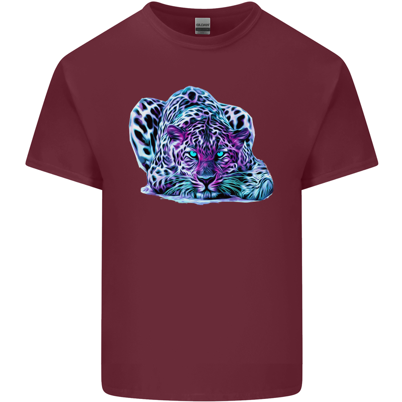 Cololurful Leopard Wild Cat Panther Mens Cotton T-Shirt Tee Top Maroon
