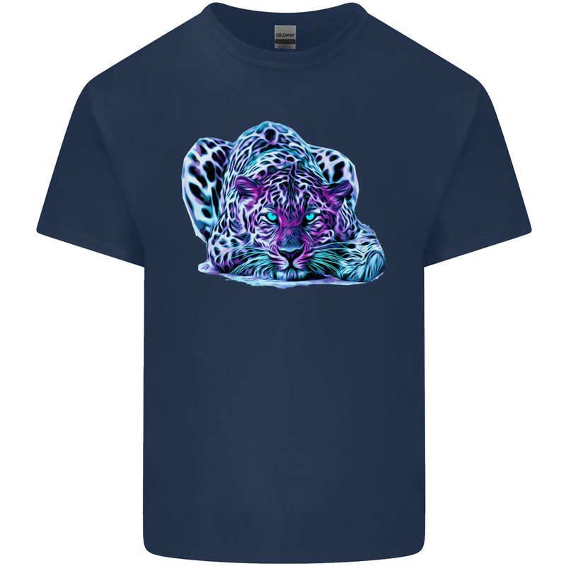 Cololurful Leopard Wild Cat Panther Mens Cotton T-Shirt Tee Top Navy Blue
