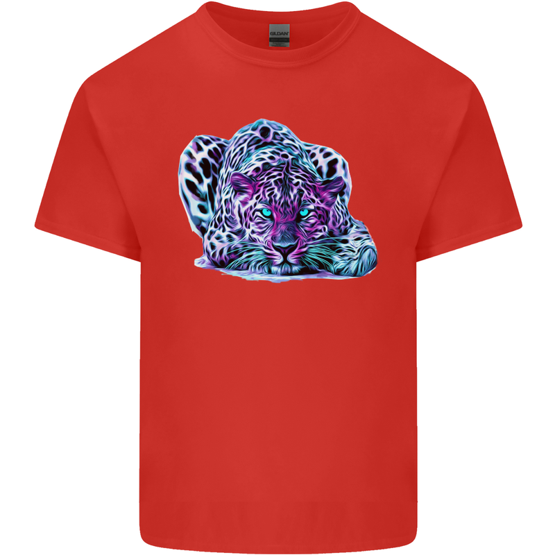 Cololurful Leopard Wild Cat Panther Mens Cotton T-Shirt Tee Top Red