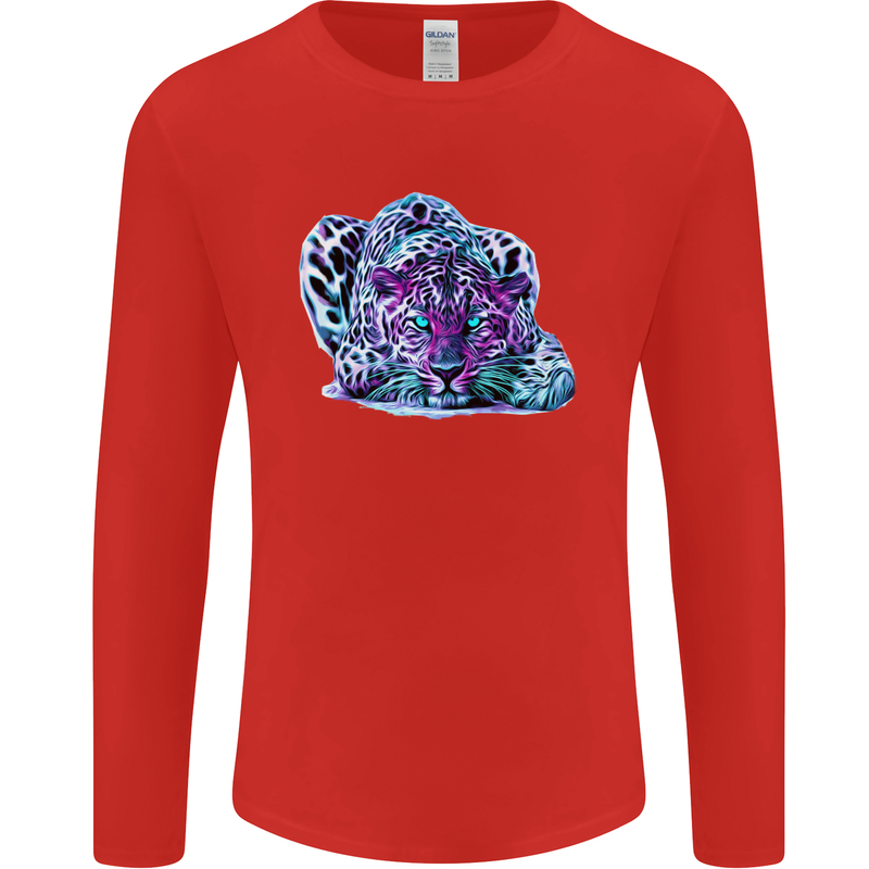 Cololurful Leopard Wild Cat Panther Mens Long Sleeve T-Shirt Red