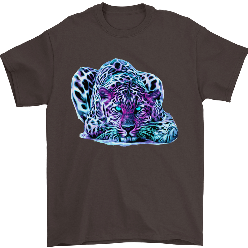Cololurful Leopard Wild Cat Panther Mens T-Shirt Cotton Gildan Dark Chocolate